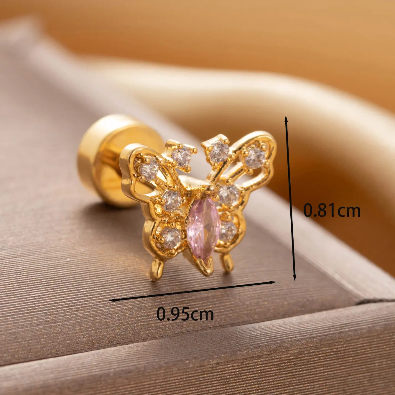 1 Piece Simple Series Classic Butterfly Copper  Gold Color Zircon Women's Stud Earrings 